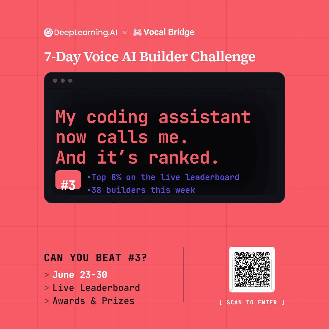 Vocal Bridge 7-Day Voice AI Builder Challenge — ranked #3 of 38 builders